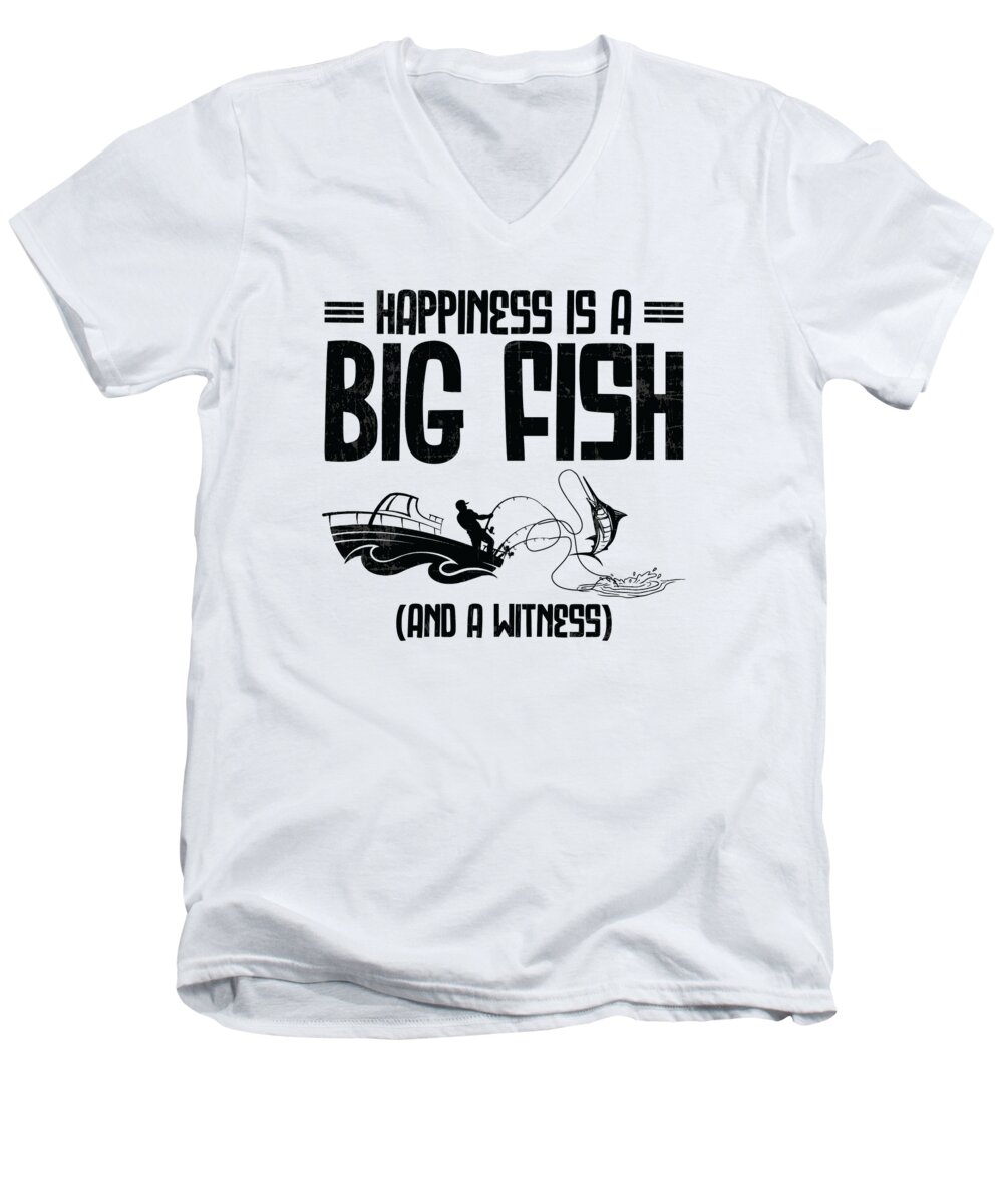 Fishing Men's V-Neck T-Shirt featuring the digital art Happiness is A Big Fish Trout Fishing Fisherman #4 by Toms Tee Store