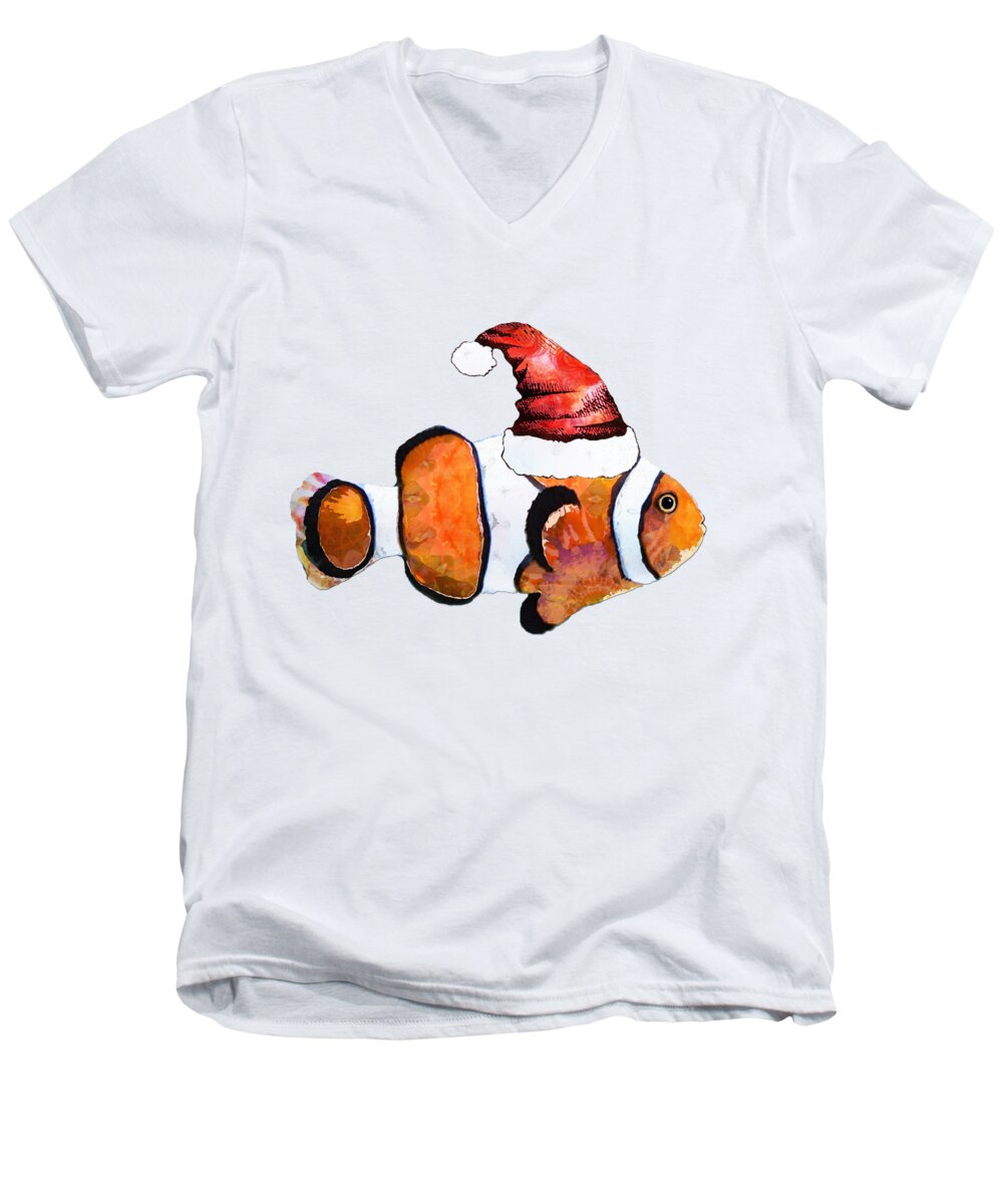Fish Men's V-Neck T-Shirt featuring the painting A Fish Of Good Cheer - Clownfish by Sharon Cummings