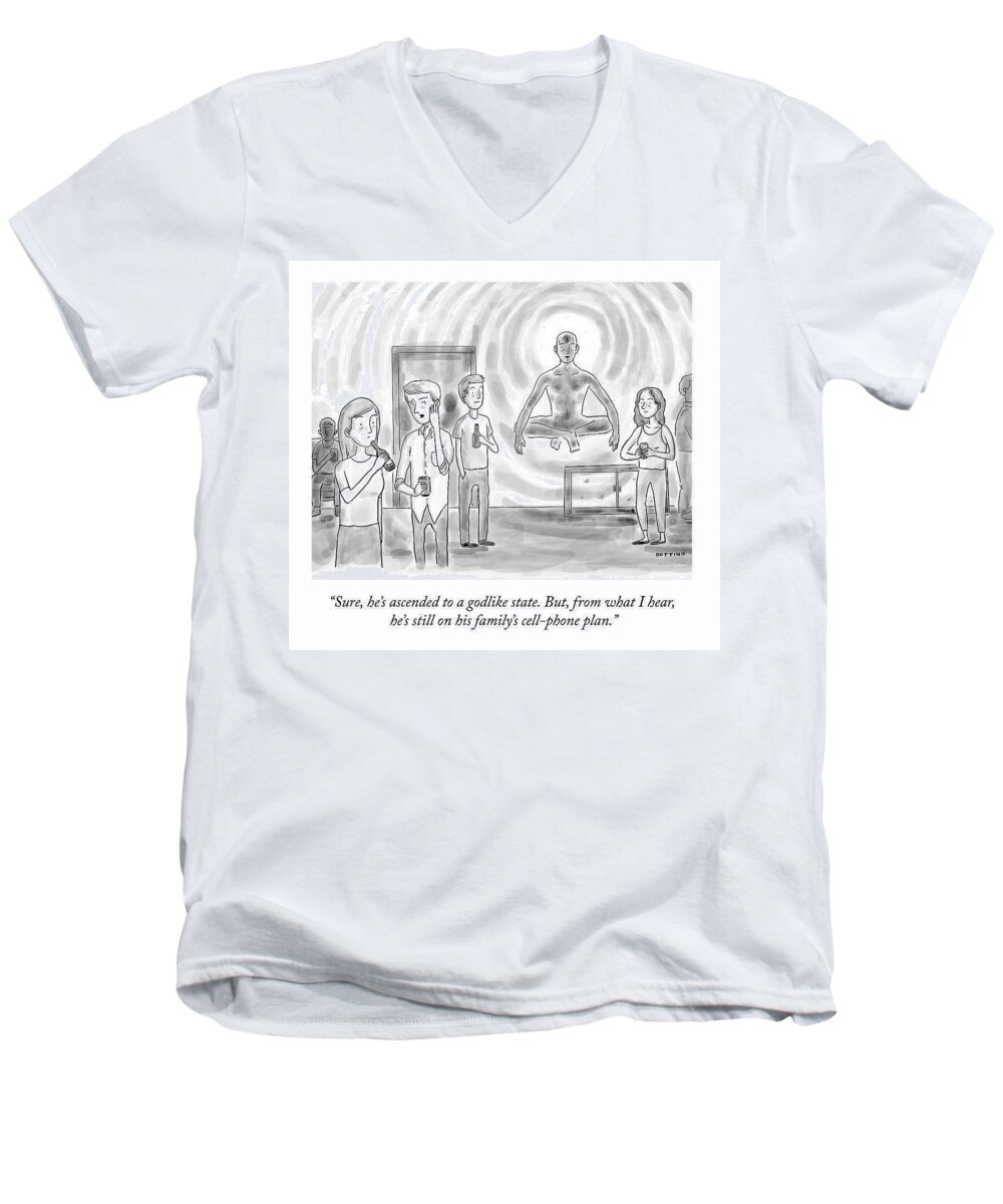 sure He's Ascended To A God-like State Men's V-Neck T-Shirt featuring the drawing A God-like State by Joseph Dottino