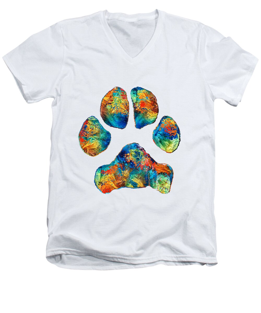 Paw Men's V-Neck T-Shirt featuring the painting Colorful Dog Paw Print by Sharon Cummings by Sharon Cummings