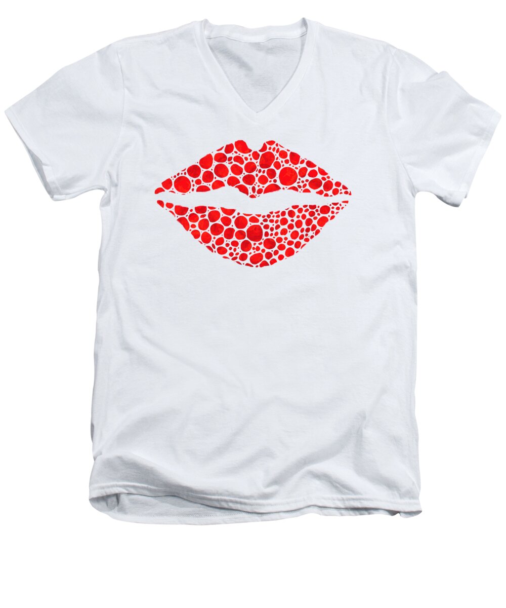 Love Men's V-Neck T-Shirt featuring the painting Red Lips Art - Big Kiss - Sharon Cummings by Sharon Cummings