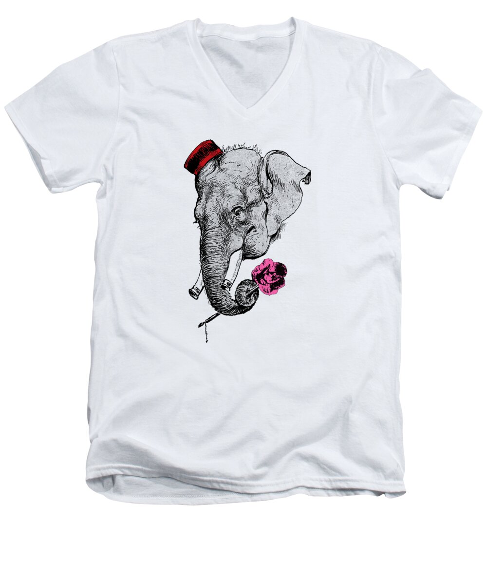 Elephant Men's V-Neck T-Shirt featuring the digital art Funny elephant portrait by Madame Memento