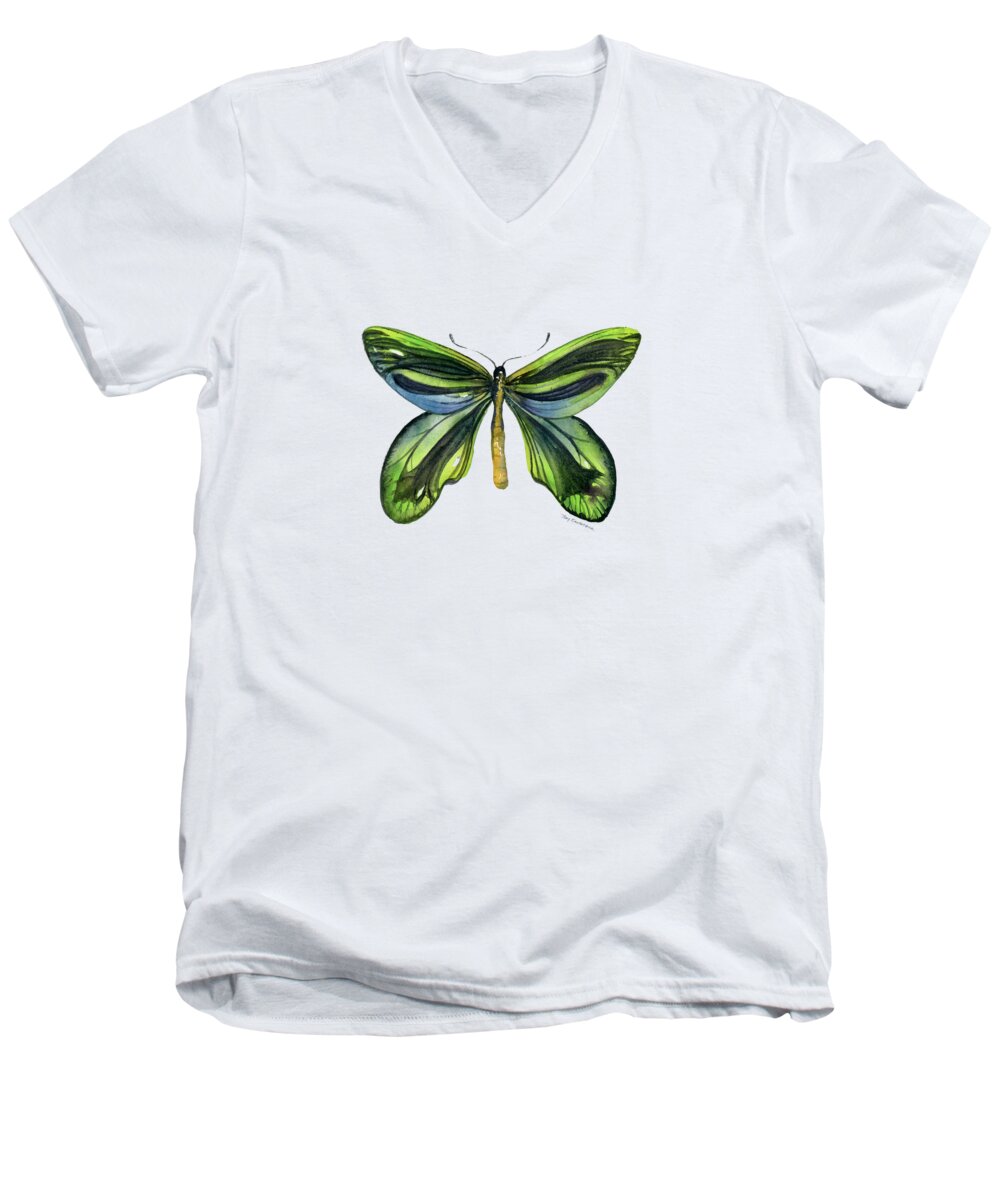 Queen Alexandra Butterfly Men's V-Neck T-Shirt featuring the painting 6 Queen Alexandra Butterfly by Amy Kirkpatrick