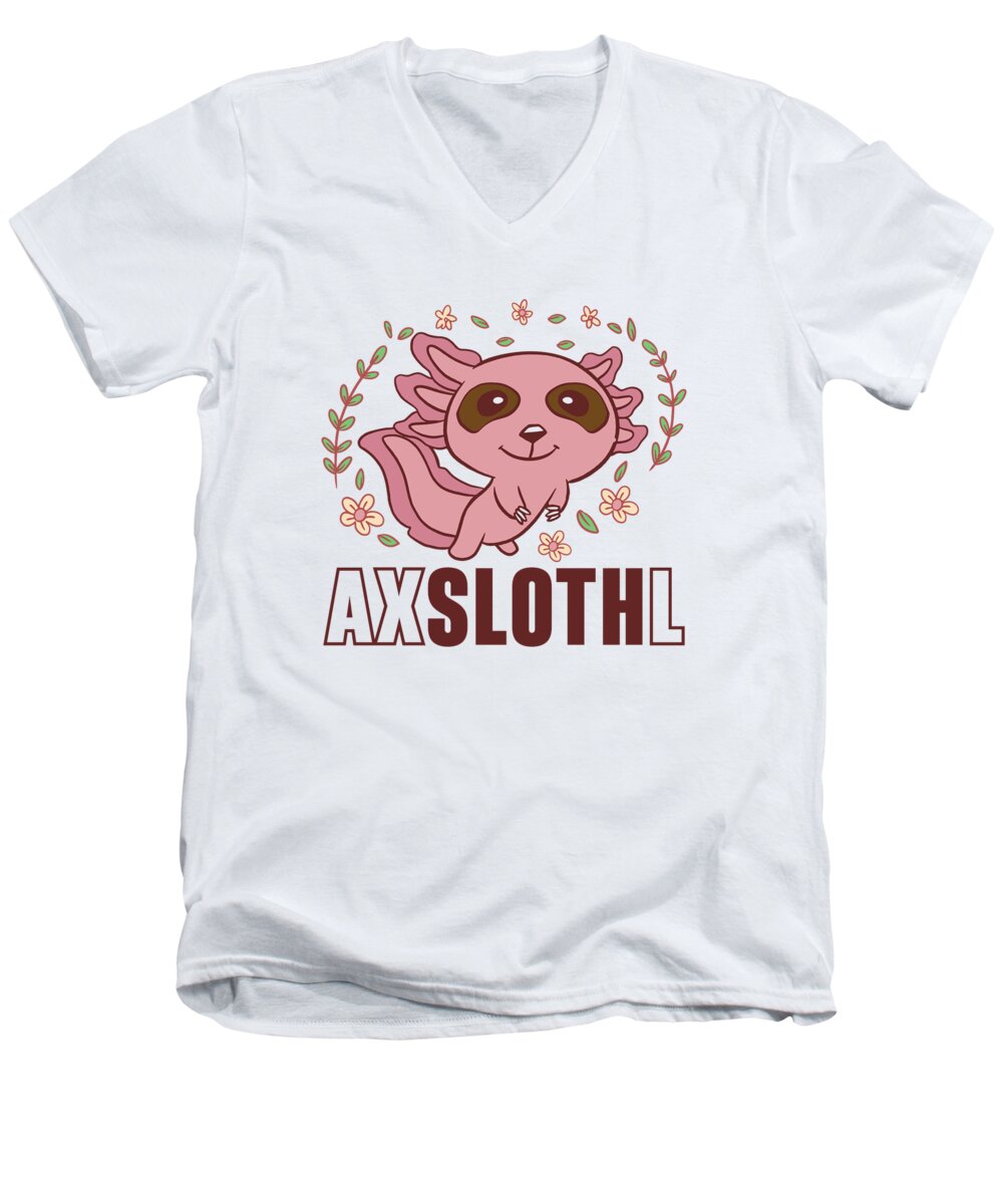 Axolotl Owner Men's V-Neck T-Shirt featuring the digital art Axslothl Sloth Axolotl by Toms Tee Store