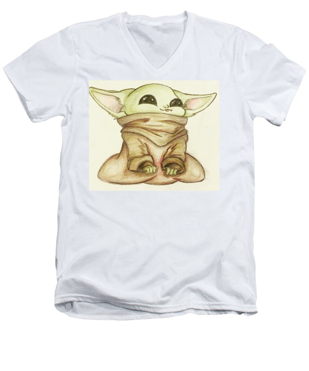Baby Men's V-Neck T-Shirt featuring the drawing Baby Yoda by Tejay Nichols