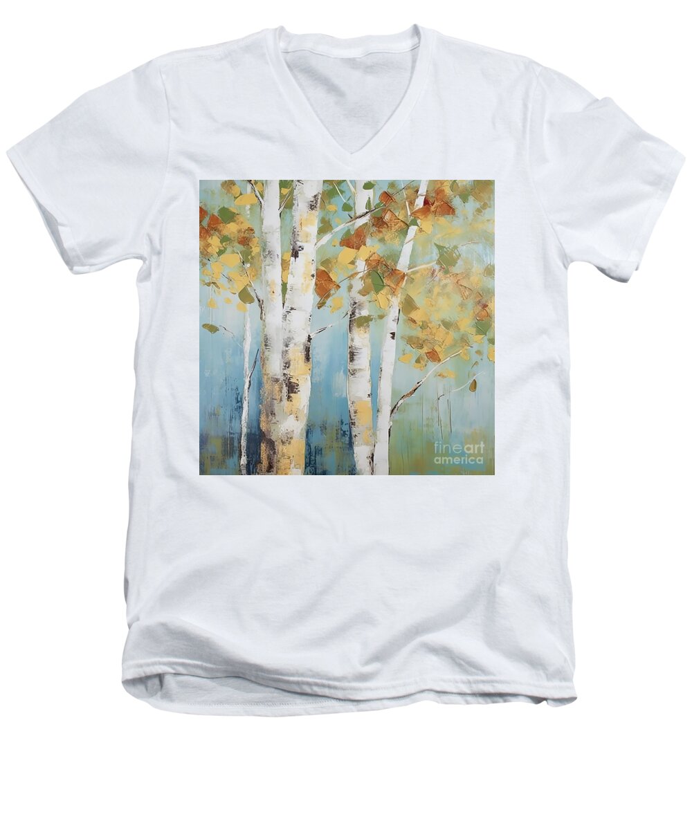 Birch Trees Men's V-Neck T-Shirt featuring the painting Birch Forest II by Mindy Sommers