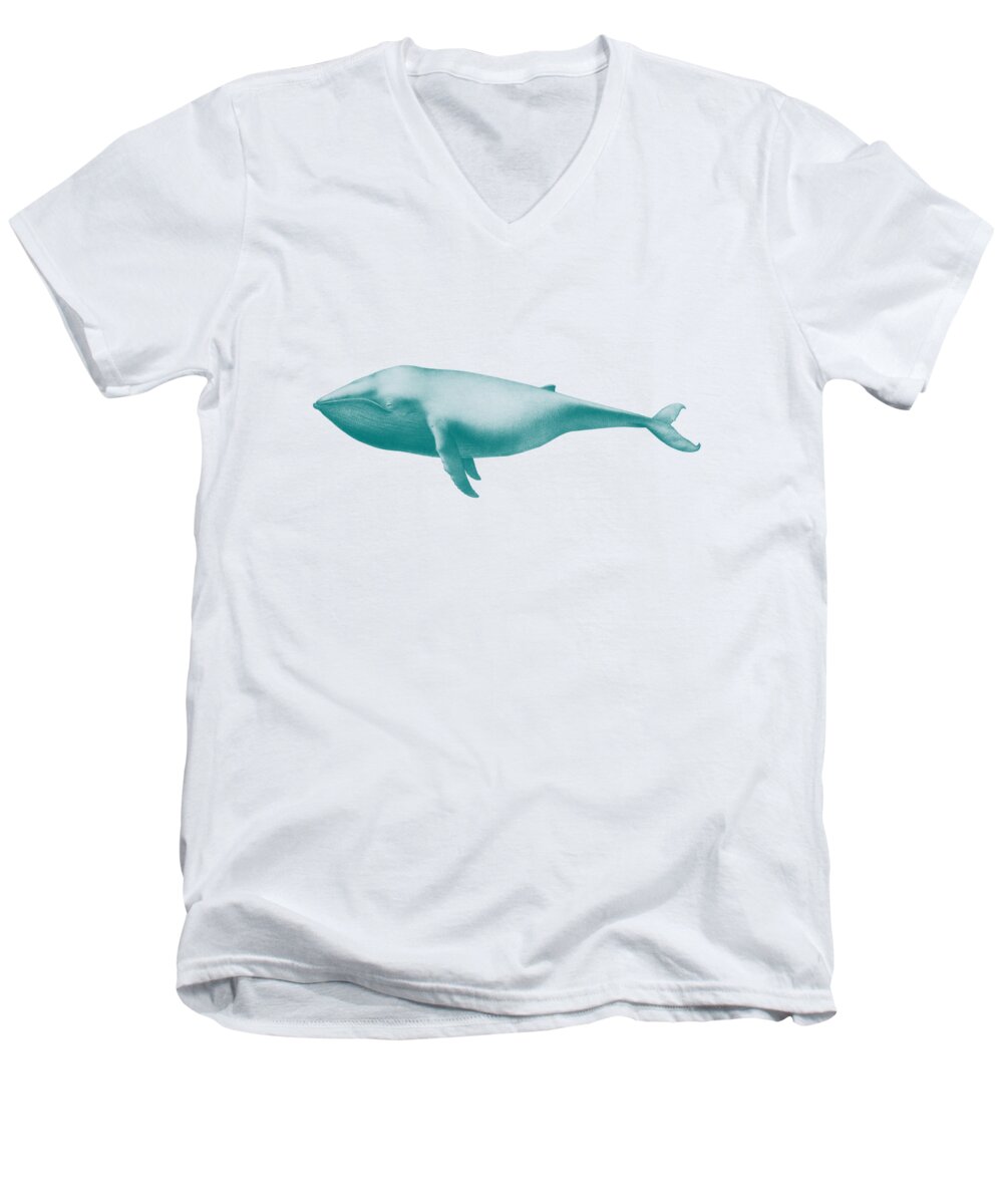 Whale Men's V-Neck T-Shirt featuring the digital art Blue Whale by Madame Memento