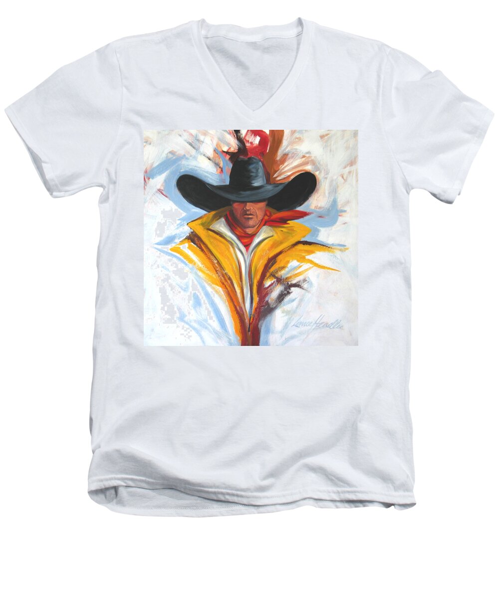 Horses Art Men's V-Neck T-Shirt featuring the painting Brushstroke Cowboy by Lance Headlee