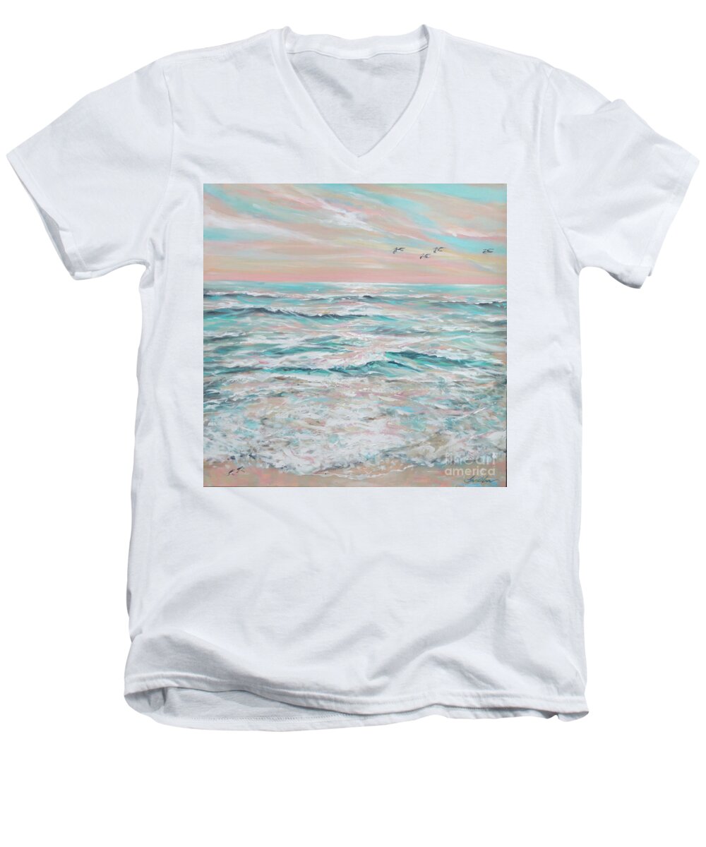 Ocean Men's V-Neck T-Shirt featuring the painting Calm Seas by Linda Olsen