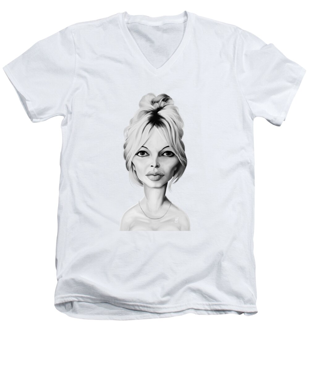 Illustration Men's V-Neck T-Shirt featuring the digital art Celebrity Sunday - Brigette Bardot by Rob Snow