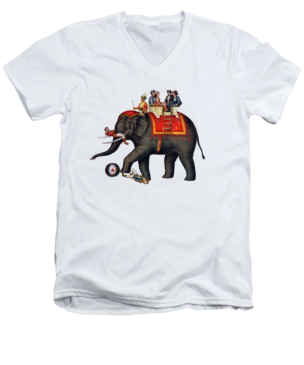 Elephant Men's V-Neck T-Shirt featuring the digital art Circus Life by Madame Memento