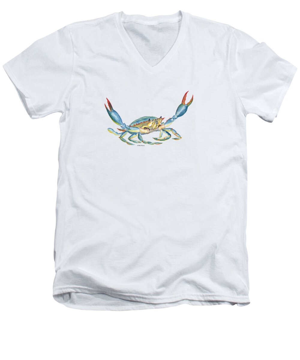 Colorful Blue Crab Men's V-Neck T-Shirt featuring the painting Colorful Blue Crab by Melly Terpening