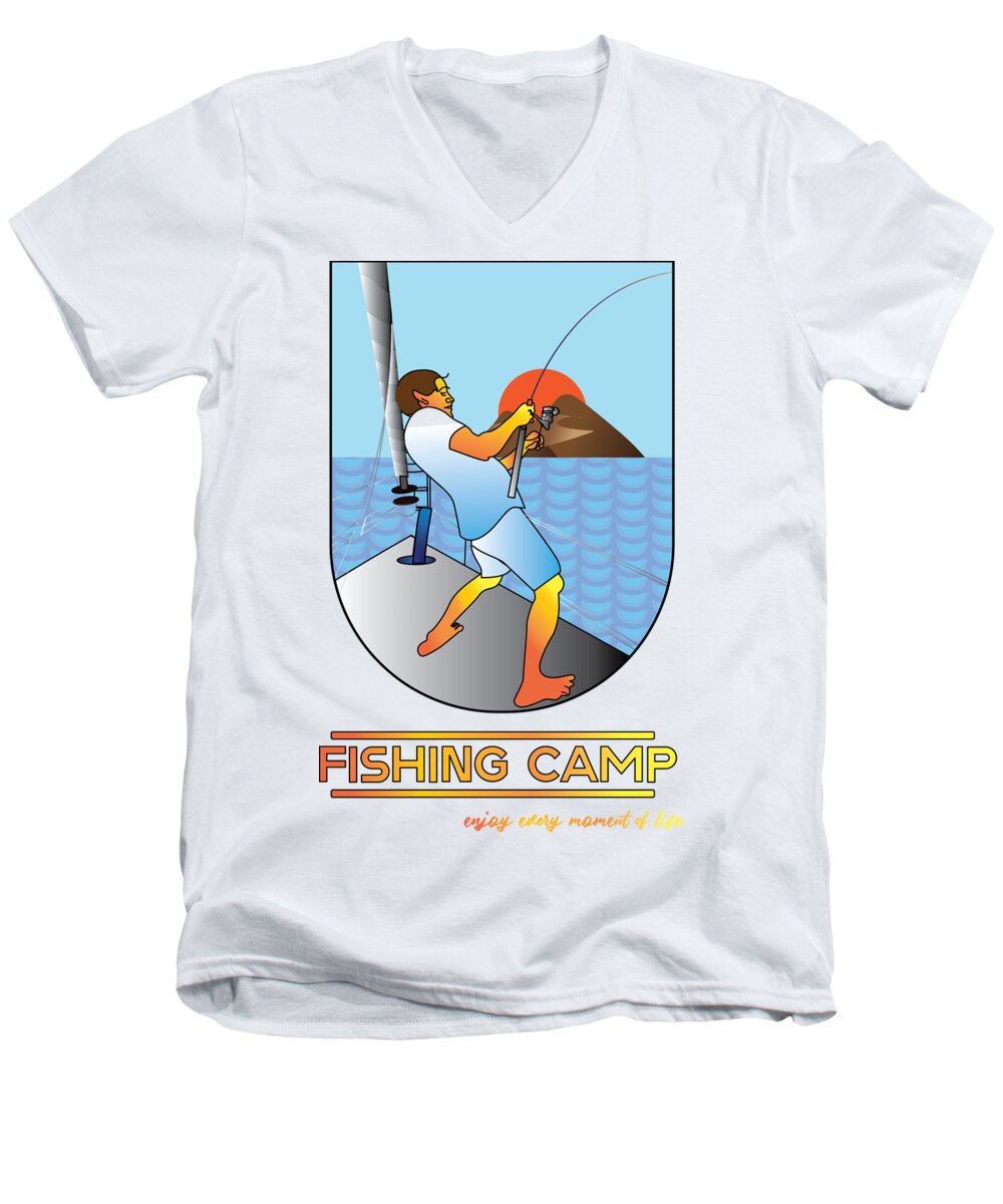 cool fishing camp illustartion Fishing t-shirt design vector. T-shirt design  for print. t-shirt des Adult V-Neck by Kartick Dutta - Pixels