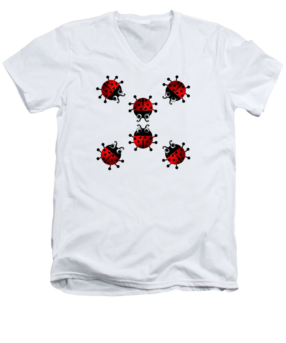 Cute Critters With Heart Lucky Ladybugs Men's V-Neck T-Shirt featuring the digital art Cute Critters With Heart Lucky Ladybugs by Rose Santuci-Sofranko