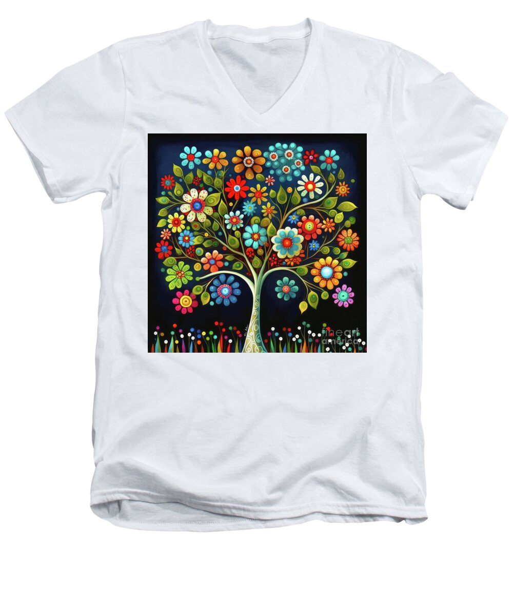 Tree Of Life Men's V-Neck T-Shirt featuring the painting Daisy Tree Of Life by Tina LeCour