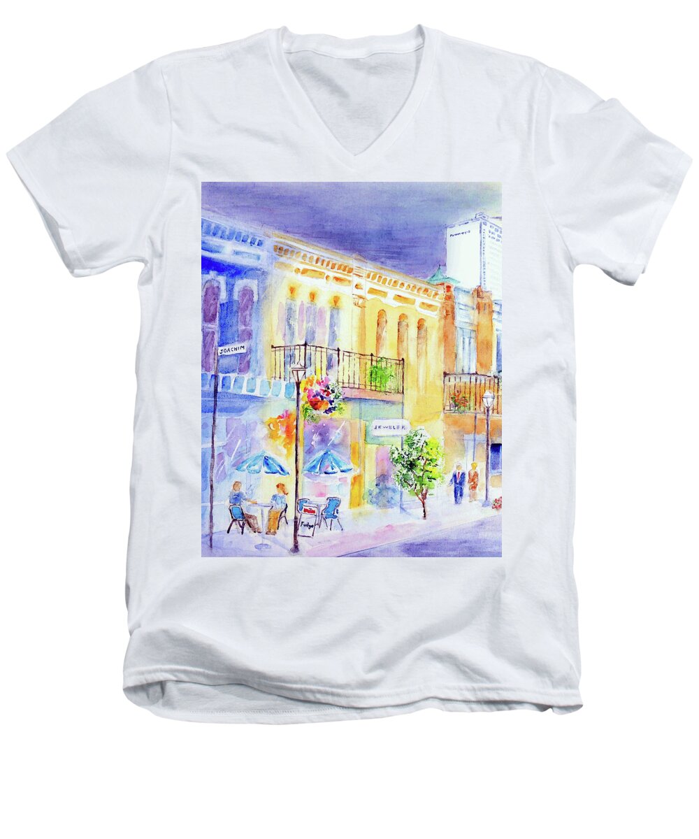 Mobile Men's V-Neck T-Shirt featuring the painting Dauphin Street in Mobile by Jerry Fair