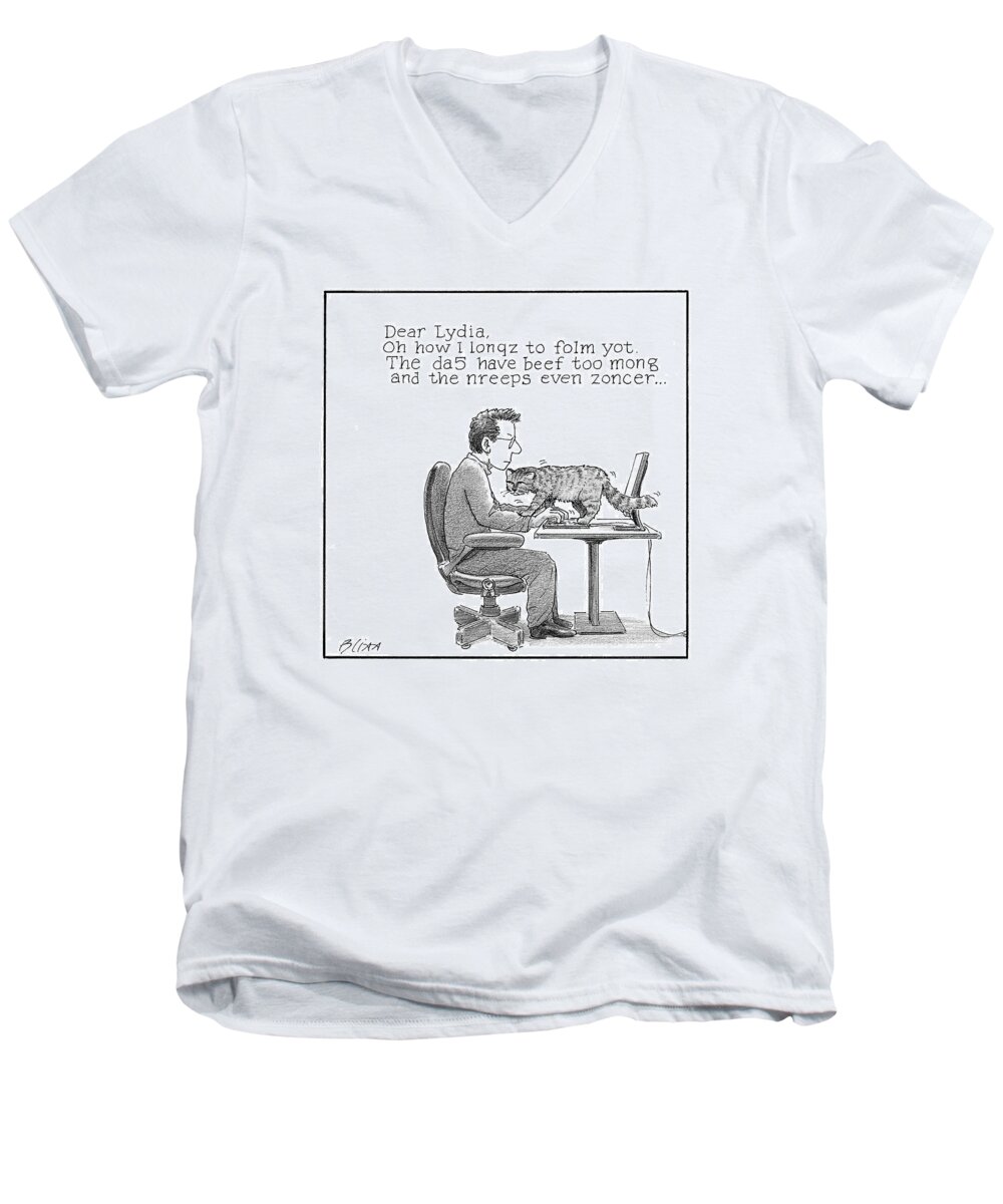 Captionless Men's V-Neck T-Shirt featuring the drawing Dear Lydia by Harry Bliss