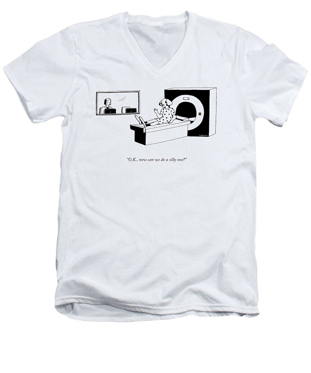 O.k. Men's V-Neck T-Shirt featuring the drawing Do A Silly One by Suerynn Lee