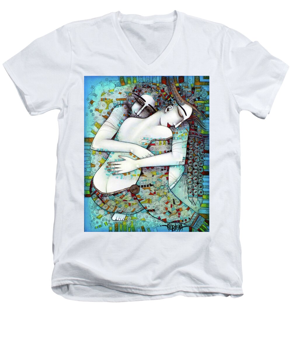 Love Men's V-Neck T-Shirt featuring the painting Do not leave me by Albena Vatcheva