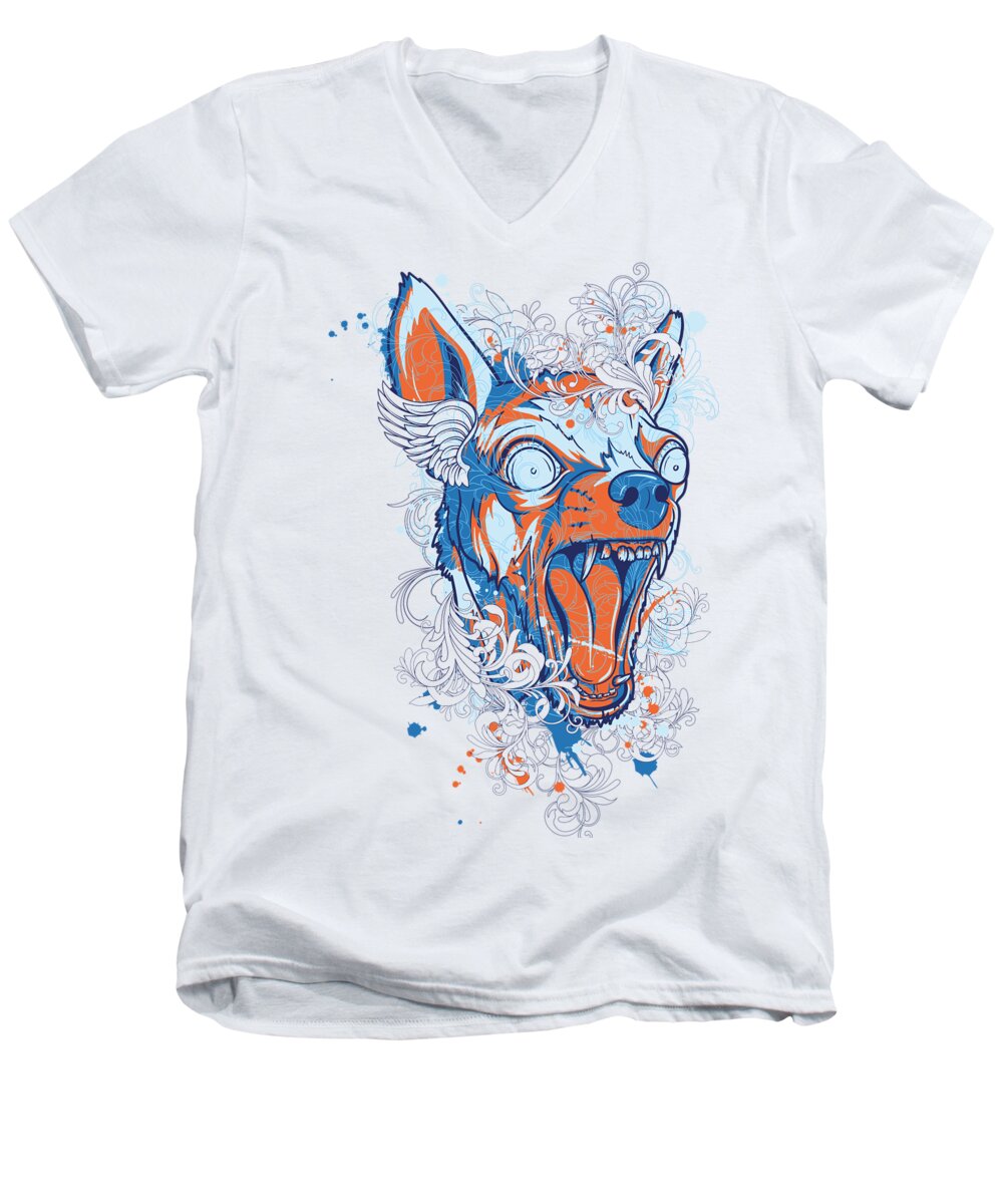 Dog Men's V-Neck T-Shirt featuring the digital art Dog wild and crazy Chihuahua by Matthias Hauser