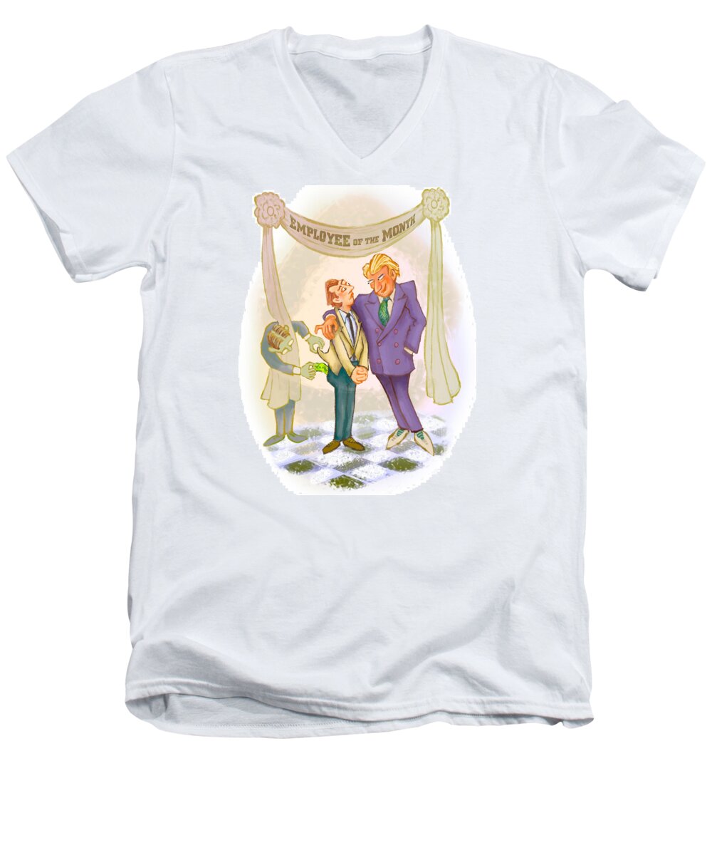 Employee Men's V-Neck T-Shirt featuring the digital art Employee of the Month by Hone Williams