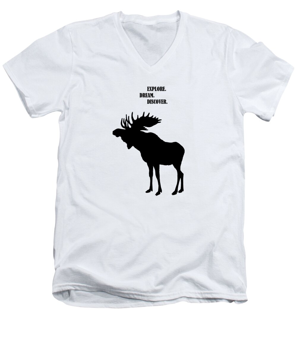 Moose Men's V-Neck T-Shirt featuring the digital art Explore Dream Discover by Madame Memento