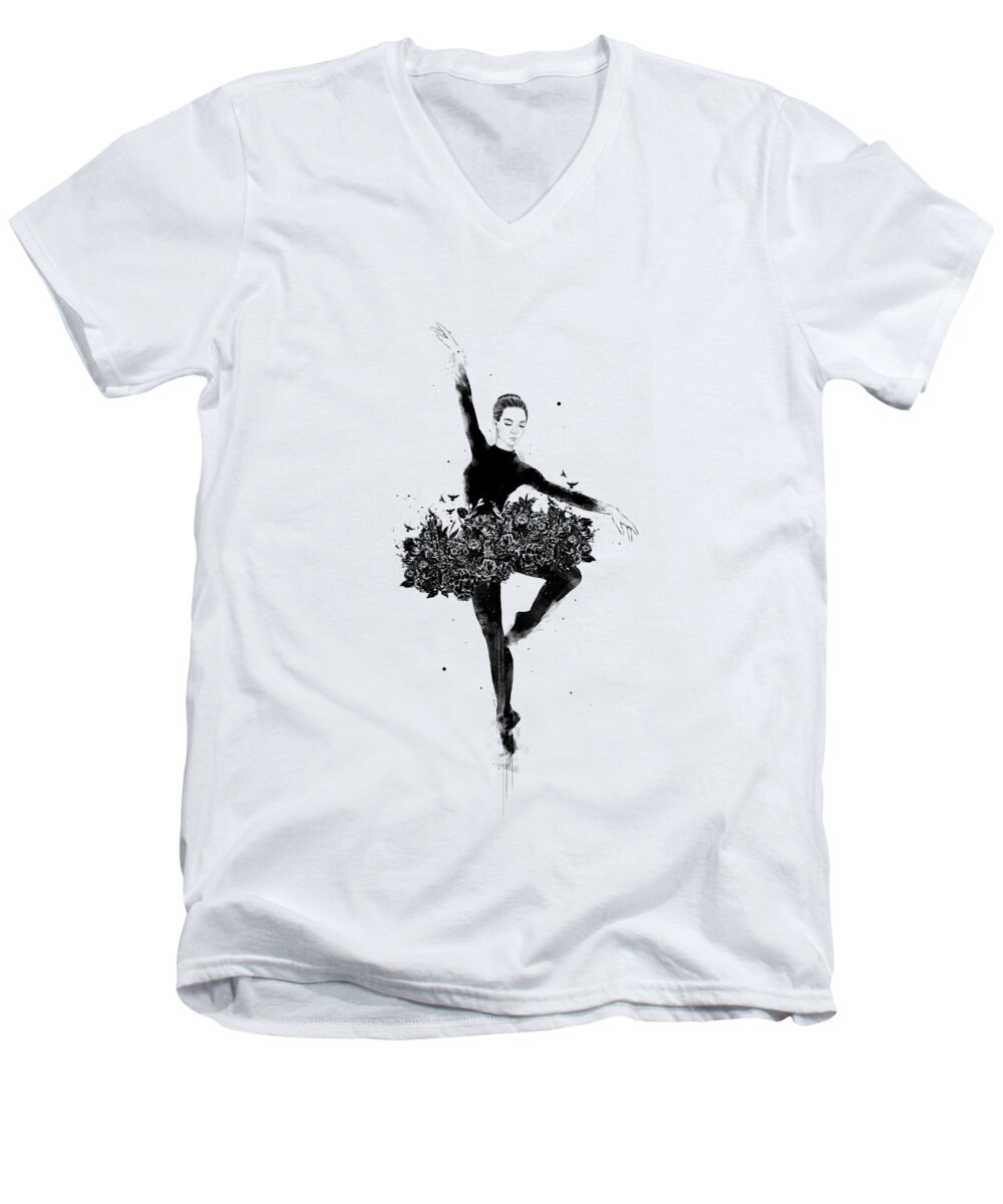 Ballet Men's V-Neck T-Shirt featuring the drawing Floral dance by Balazs Solti