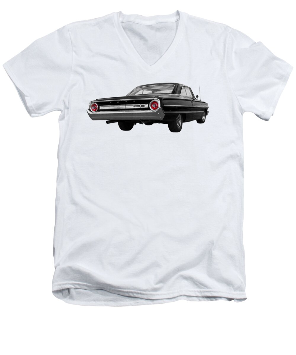 Ford Men's V-Neck T-Shirt featuring the photograph Ford Galaxie 500 1964 Black and White by Gill Billington