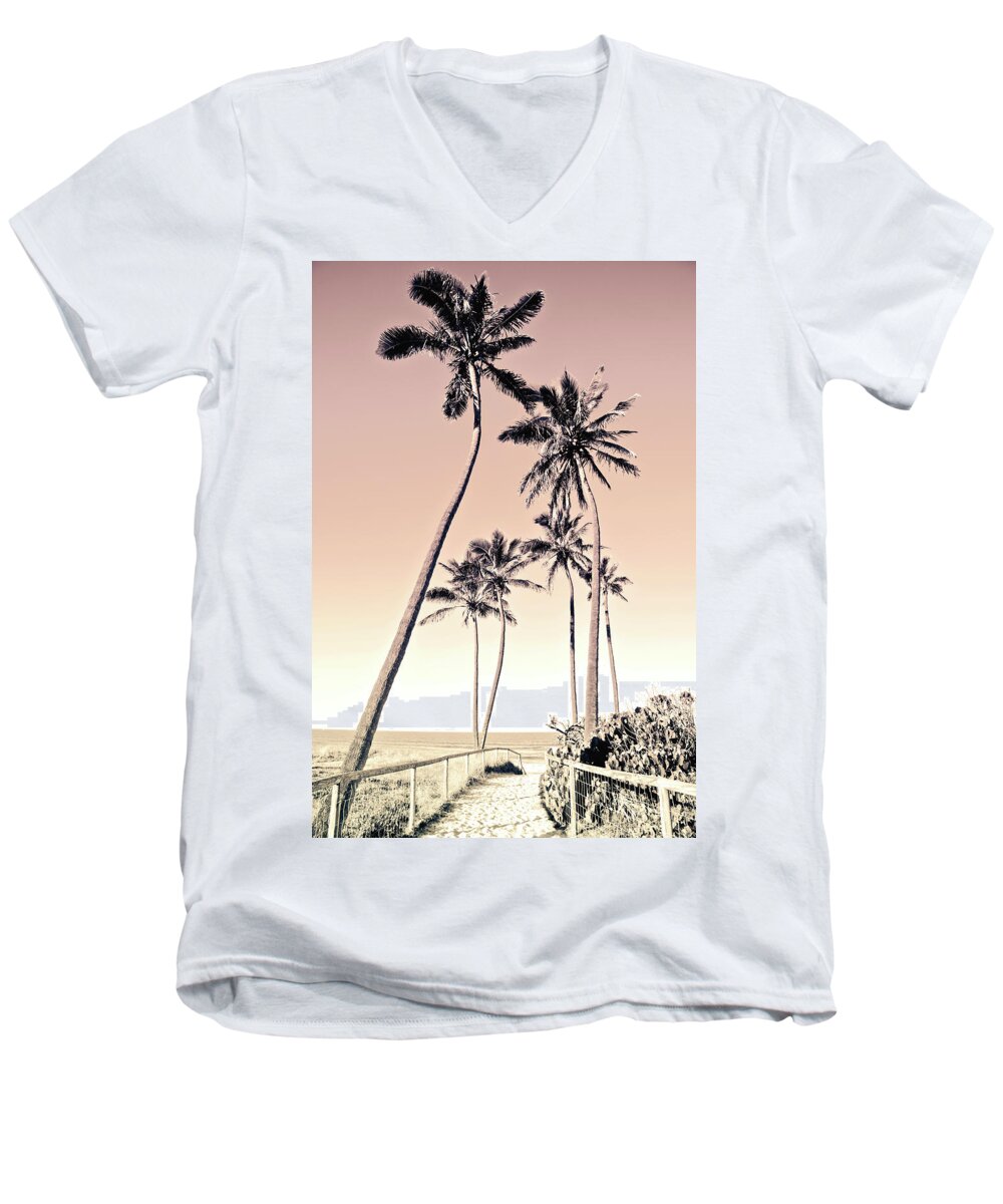 Skyward Palm Trees Men's V-Neck T-Shirt featuring the photograph Fuchsia Palms_12 by Az Jackson