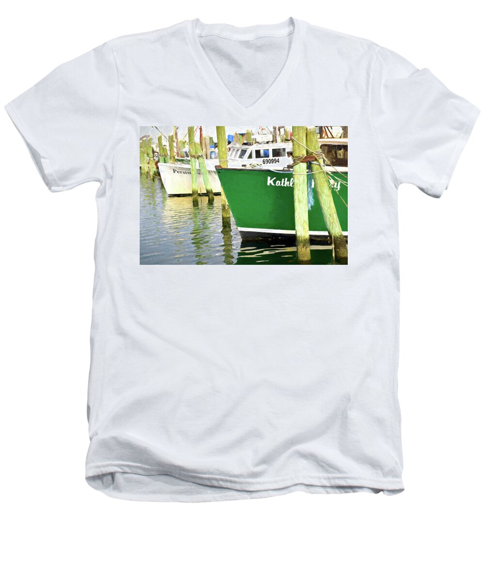 Galilee Men's V-Neck T-Shirt featuring the photograph Galilee Fishing Boats by Nancy De Flon
