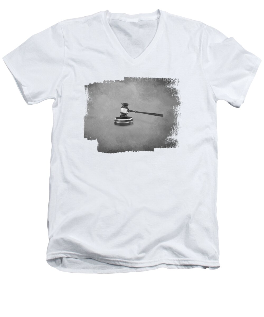 Gavel Men's V-Neck T-Shirt featuring the photograph Gavel BW by Elisabeth Lucas