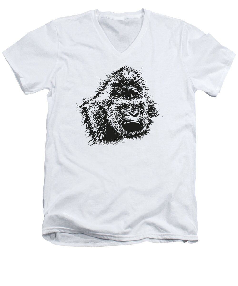 Monkey Men's V-Neck T-Shirt featuring the digital art Gorilla head Monkey monkey head great ape gift by Toms Tee Store