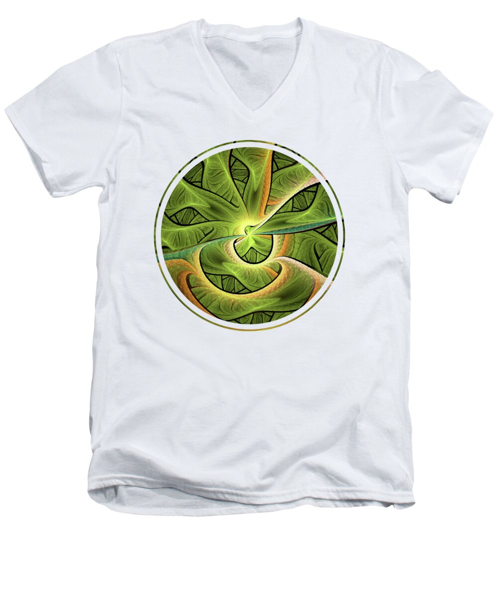 Green Men's V-Neck T-Shirt featuring the digital art Green Hills by Anastasiya Malakhova