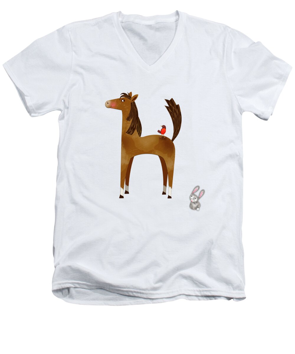Letter H Men's V-Neck T-Shirt featuring the digital art H is for Henry the Horse by Valerie Drake Lesiak