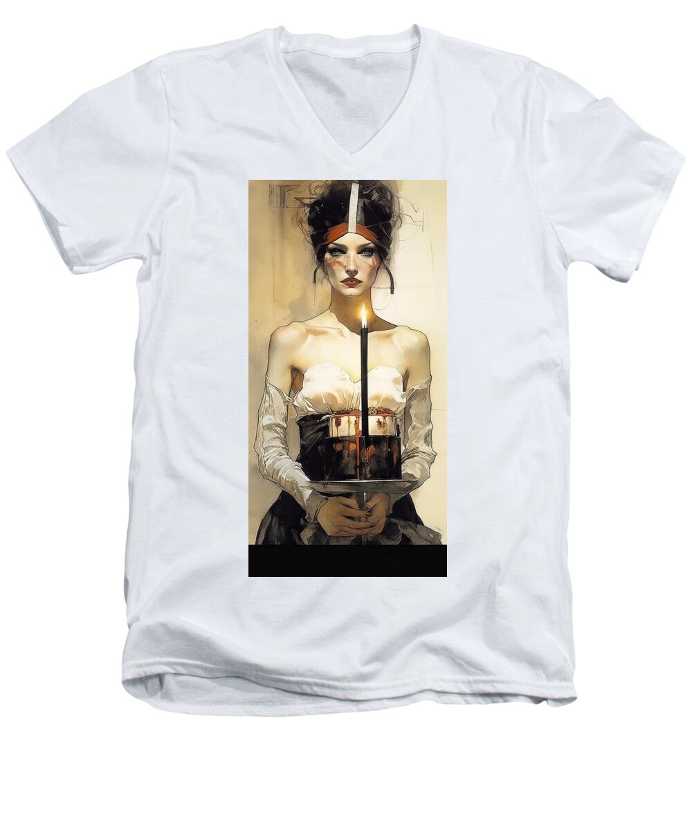 Girl Men's V-Neck T-Shirt featuring the painting Happy Birthday Master No 5.5 by My Head Cinema