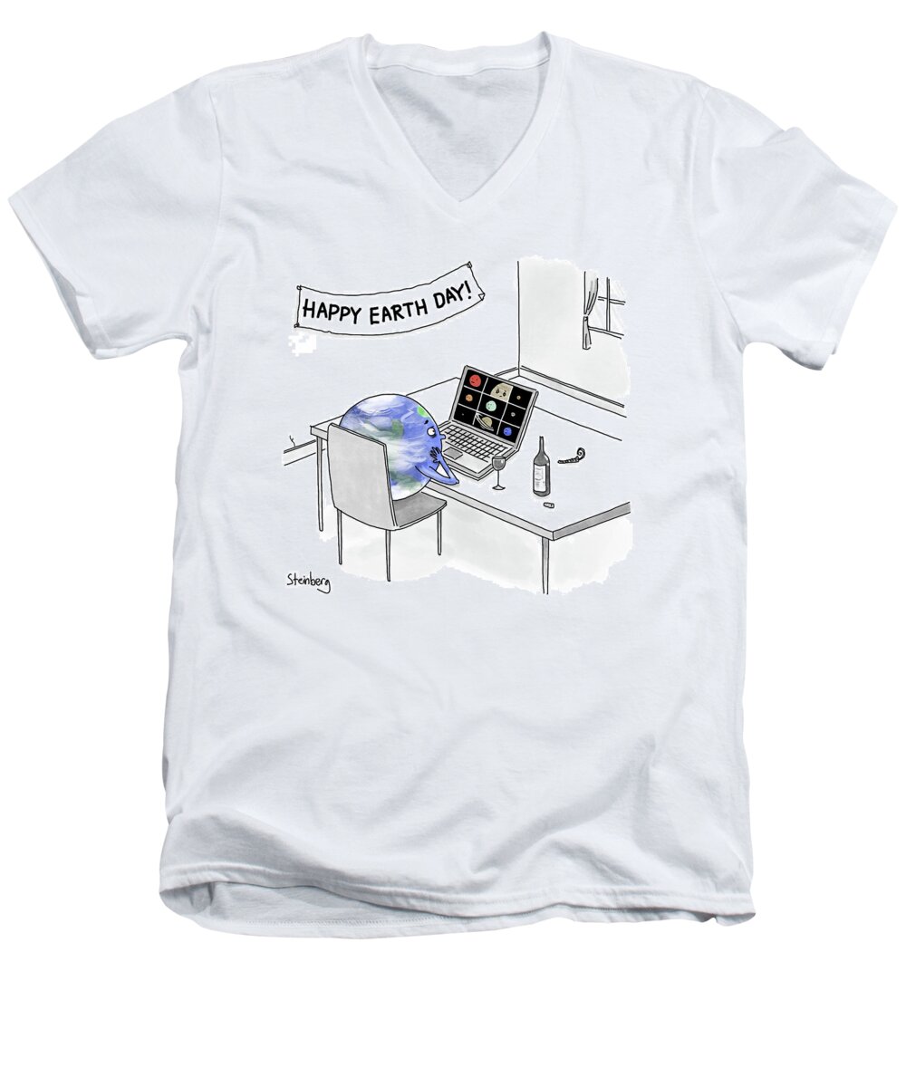 Captionless Men's V-Neck T-Shirt featuring the drawing Happy Earth Day by Avi Steinberg
