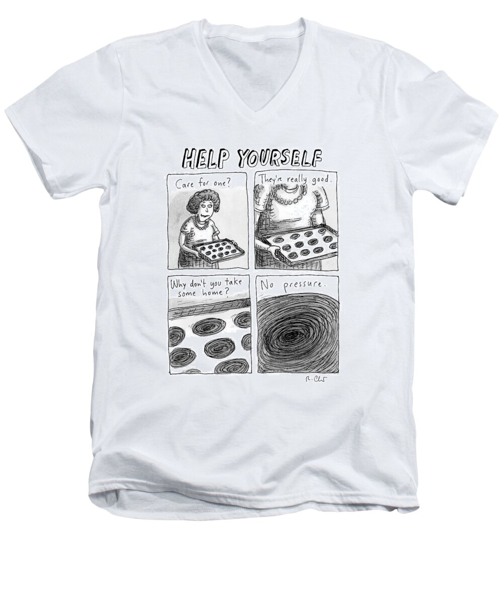 Captionless Men's V-Neck T-Shirt featuring the photograph Help Yourself by Roz Chast