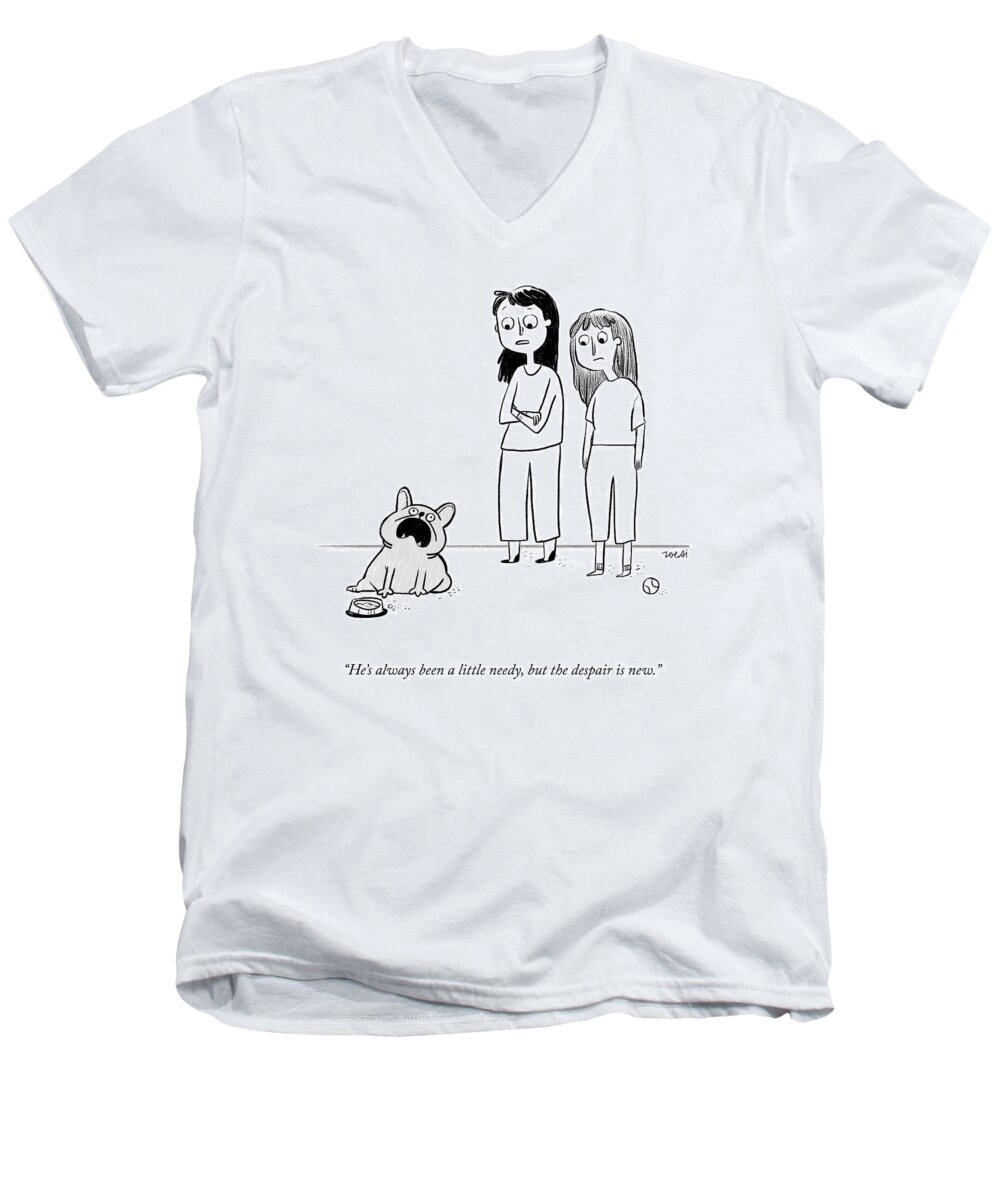 He's Always Been A Little Needy Men's V-Neck T-Shirt featuring the drawing He's Always Been A Little Needy by Zoe Si