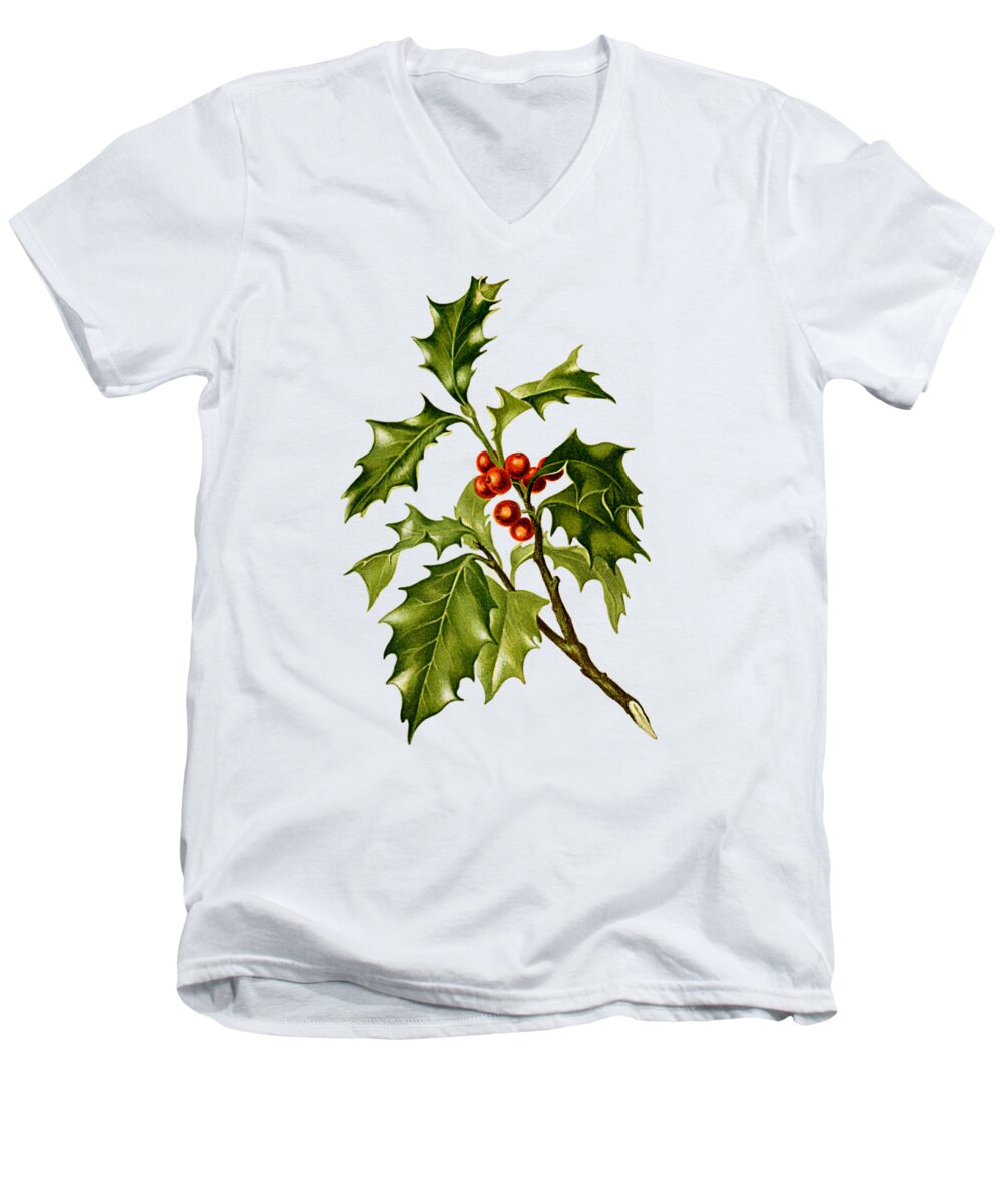 Ilex Men's V-Neck T-Shirt featuring the digital art Holly in light green by Madame Memento
