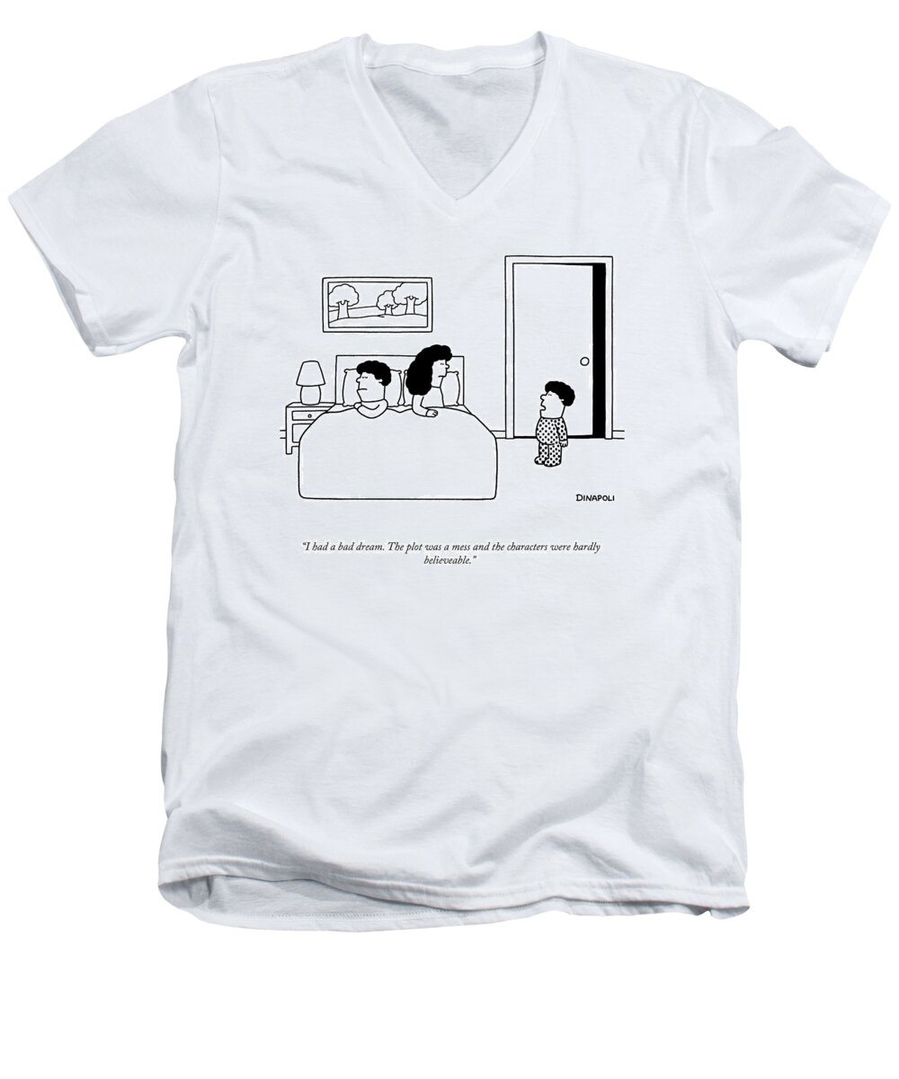 A24619 Men's V-Neck T-Shirt featuring the drawing I Had A Bad Dream by Johnny DiNapoli