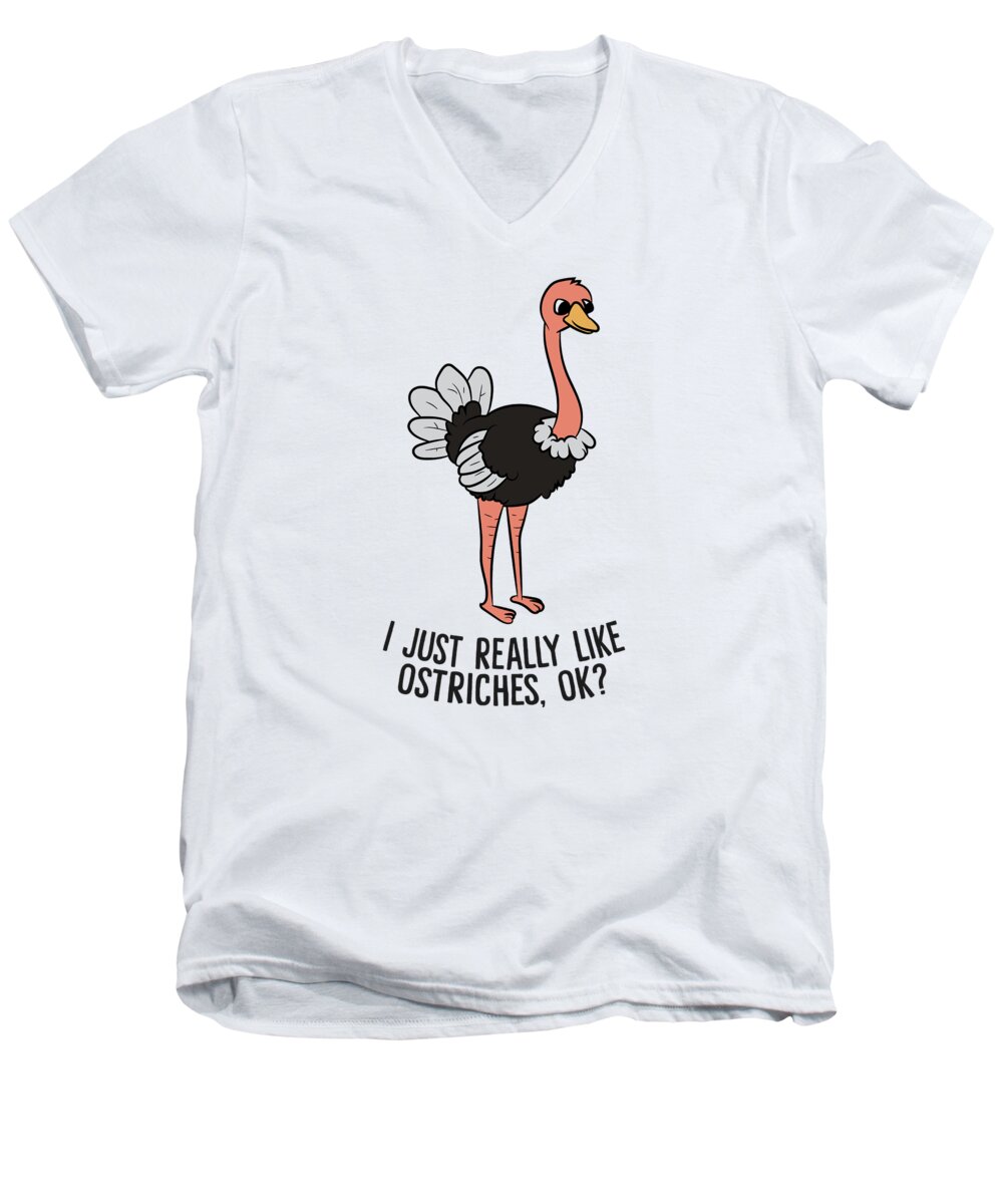 Ostrich Men's V-Neck T-Shirt featuring the tapestry - textile I Just Really Like Ostrich Ok Gift For Ostrich Lover by EQ Designs