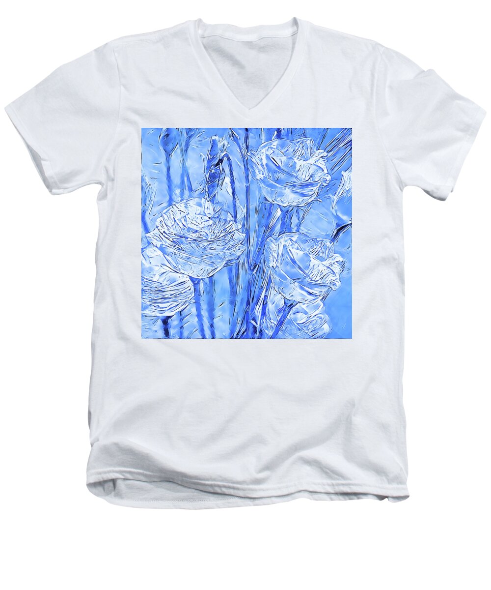 Lisianthus Men's V-Neck T-Shirt featuring the digital art Ice Lisianthus by Alex Mir
