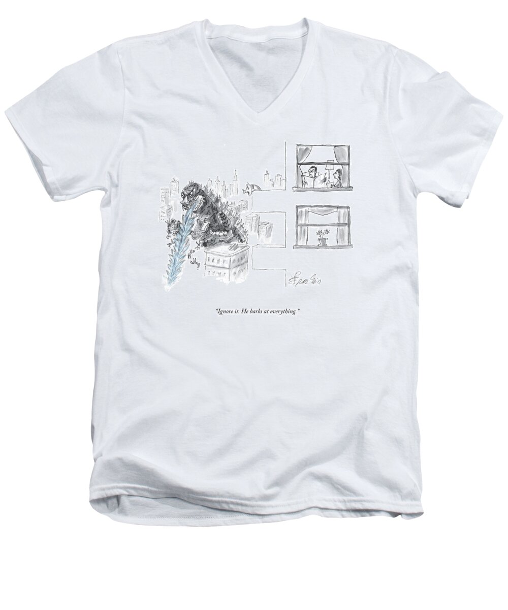 A23090 Men's V-Neck T-Shirt featuring the drawing Ignore It by Edward Frascino