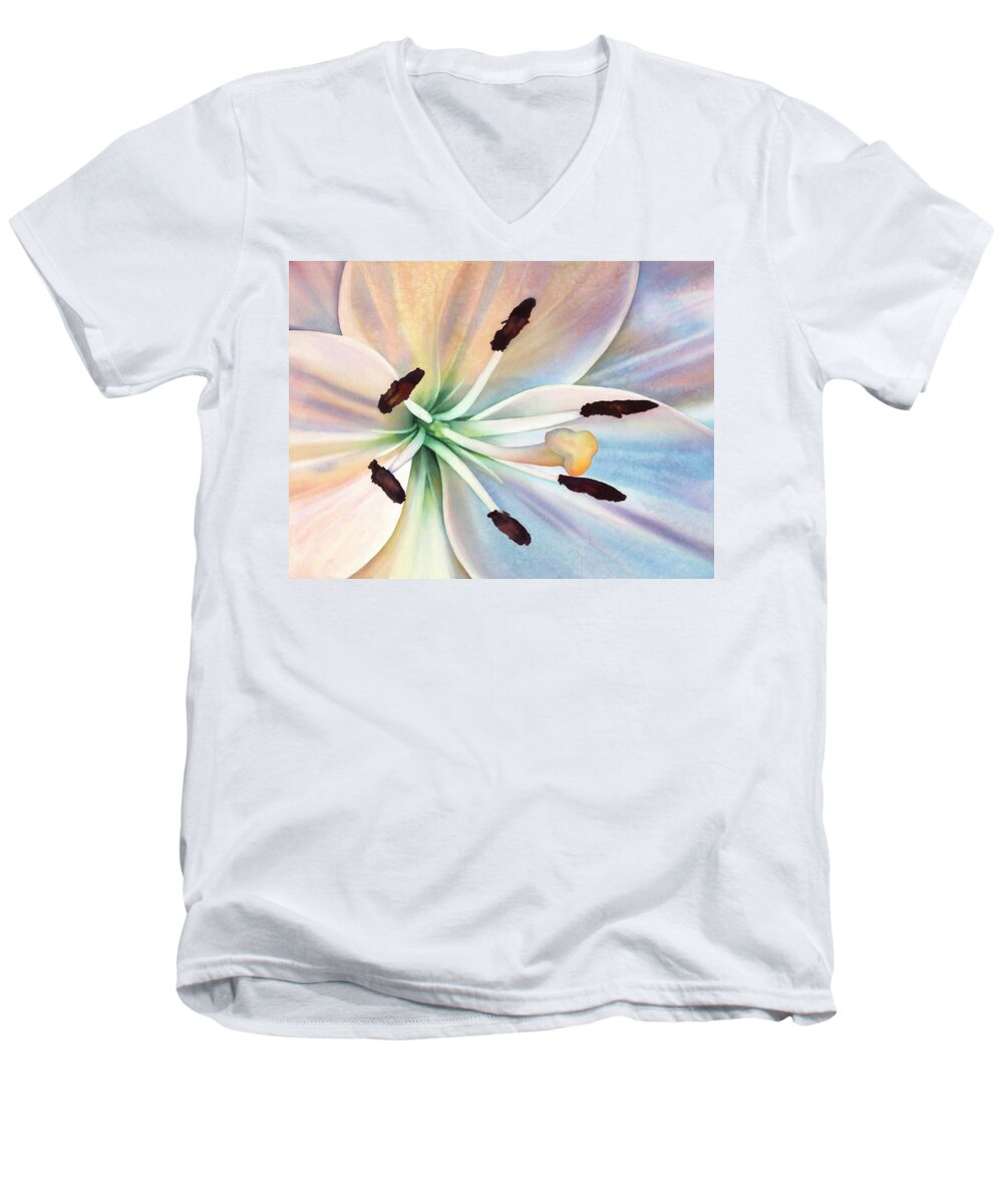 Lily Men's V-Neck T-Shirt featuring the painting I'm Open To You by Sandy Haight