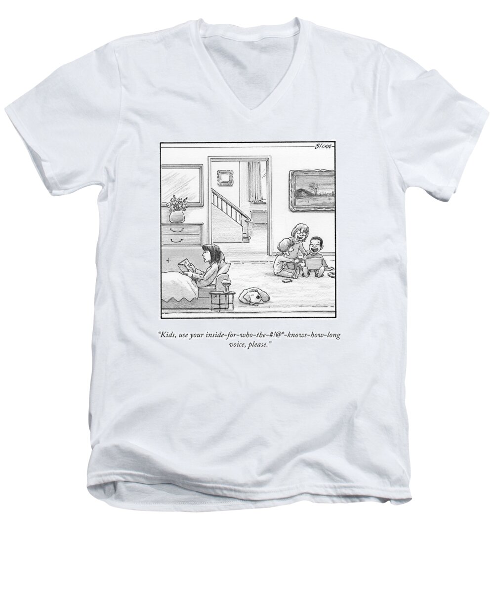 kids Men's V-Neck T-Shirt featuring the drawing Inside Voice by Harry Bliss
