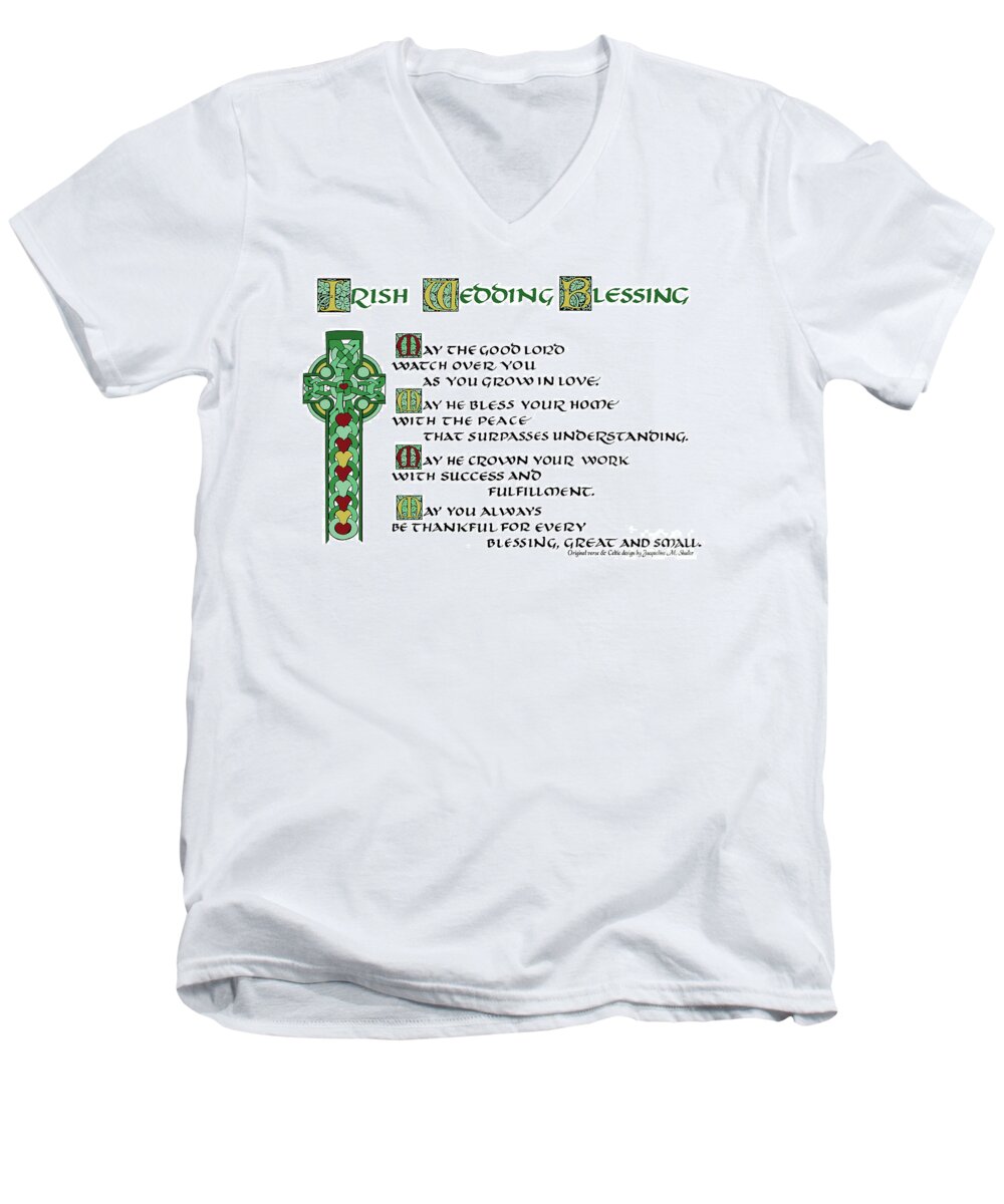  Celtic Men's V-Neck T-Shirt featuring the digital art Irish Wedding Blessing by Jacqueline Shuler