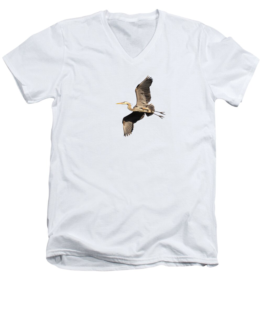 Great Blue Heron Men's V-Neck T-Shirt featuring the photograph Isolated Great Blue Heron 2019-8 by Thomas Young