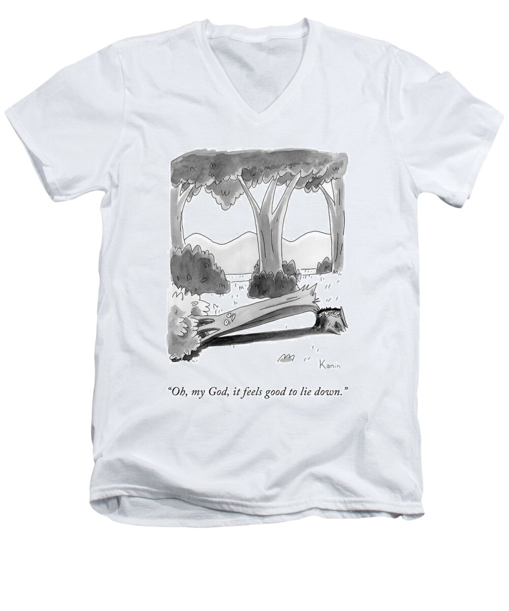 Oh Men's V-Neck T-Shirt featuring the drawing It Feels Good by Zachary Kanin
