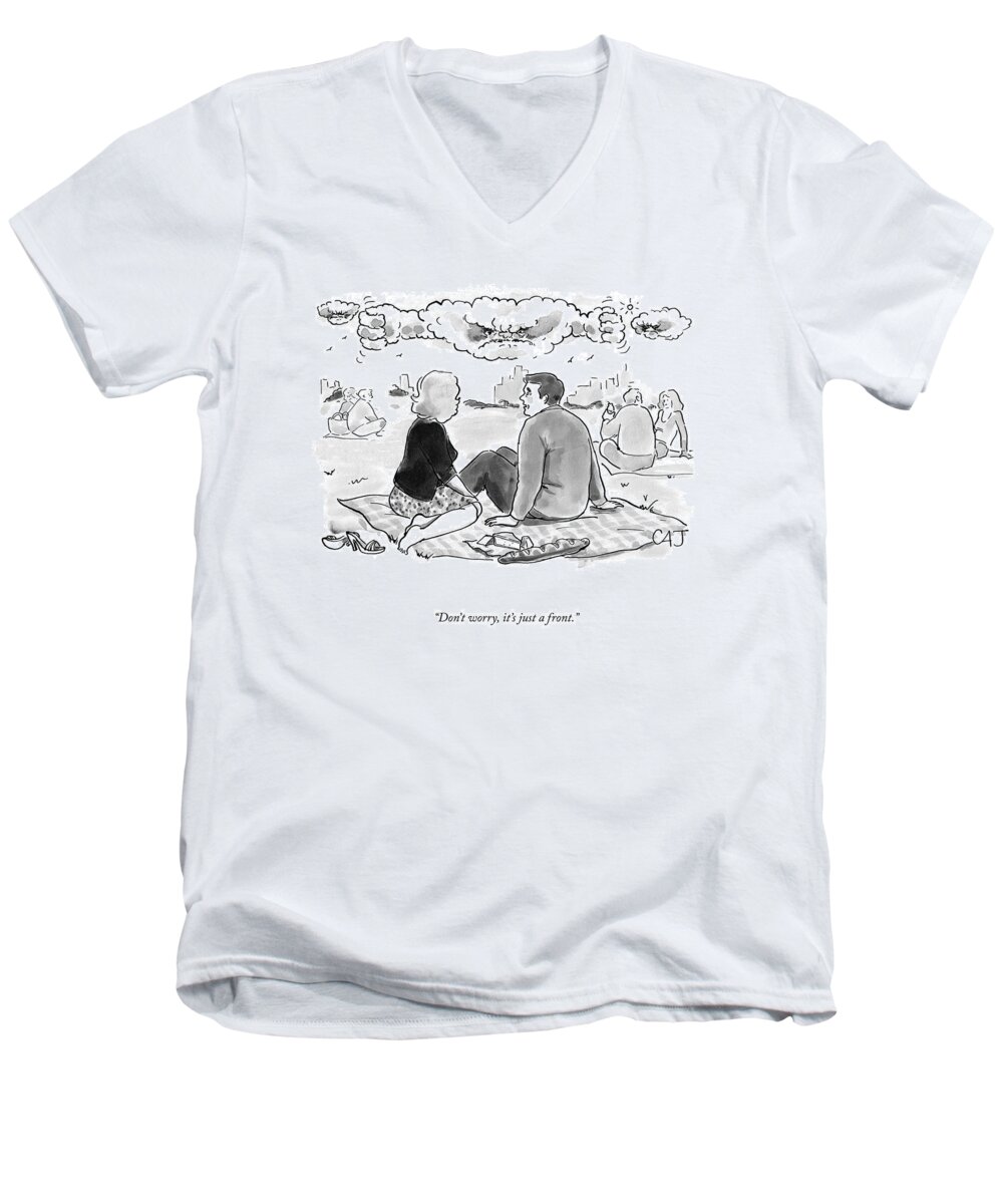 Cctk Men's V-Neck T-Shirt featuring the drawing It's Just A Front by Carolita Johnson