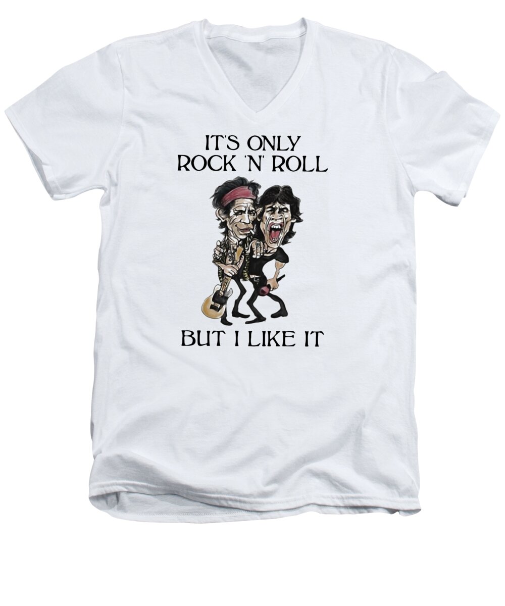 It's Only Rock N Roll Men's V-Neck T-Shirt featuring the digital art Its Only Rock N Roll White by Changmin Imono